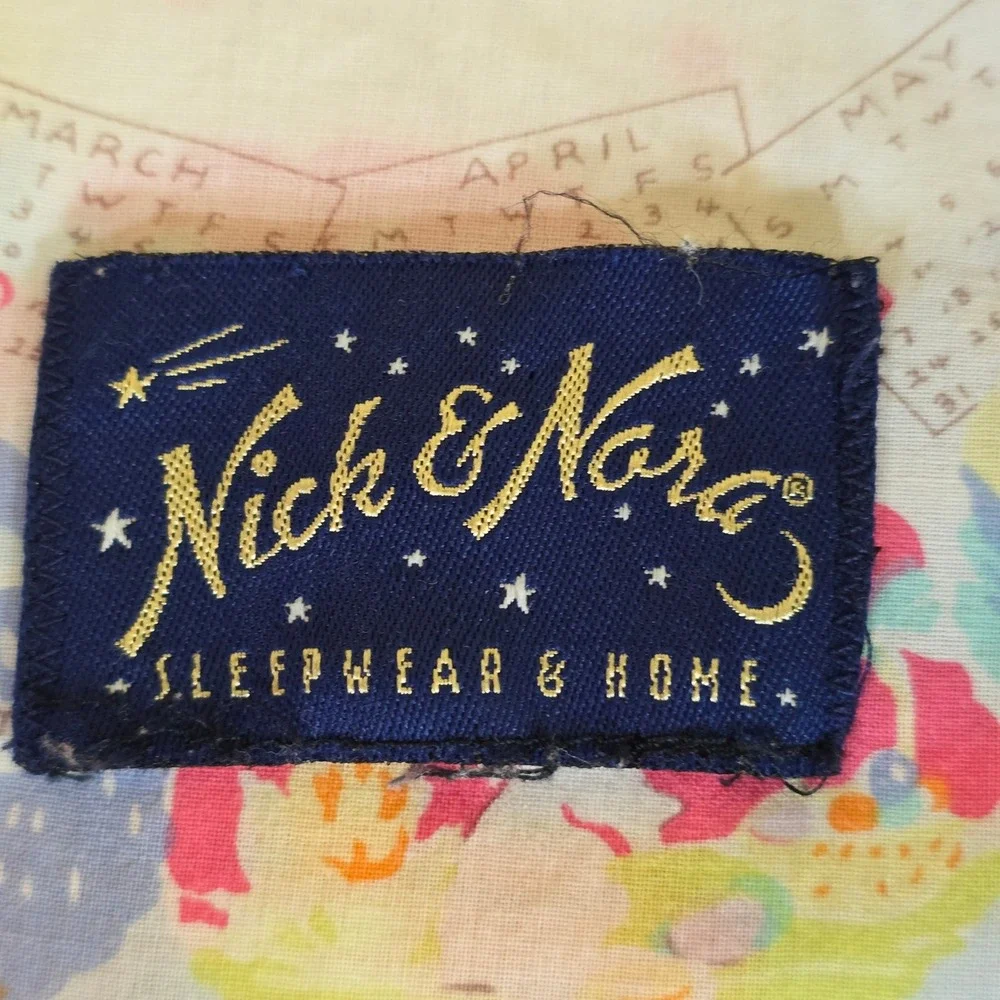 NICK & NORA Women's XL Pastel Calendar Floral Nightshirt Pajama Shirt RARE PRINT